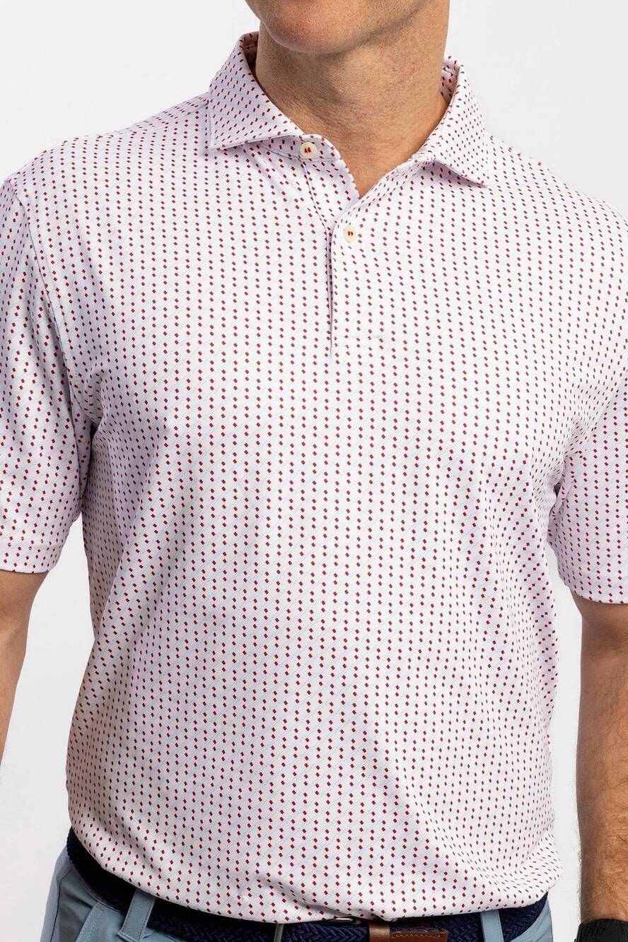 NEW TURTLESON men's washington two button performance polo shirt in red/sky